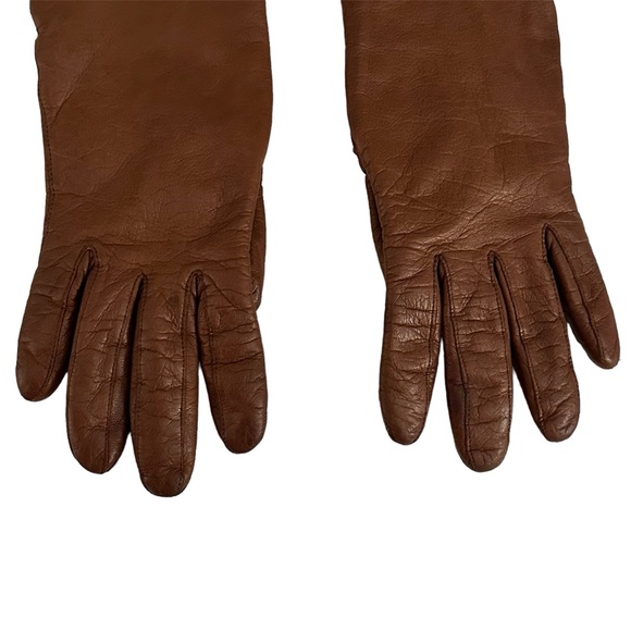 Vintage Aris Cashmere-Lined Brown Leather Gloves Size 6.5 - Picture 3 of 5